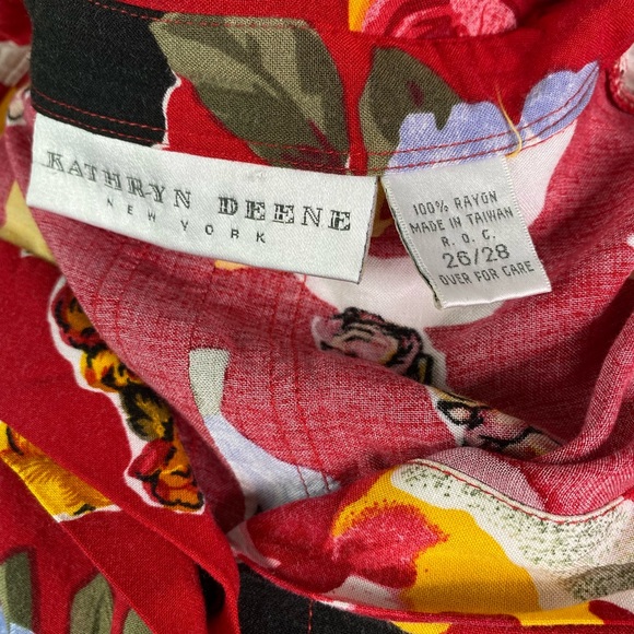 Vintage 80s Bold Abstract Floral Geometric Print Red Button Up Blouse Top XXL - Picture 6 of 7